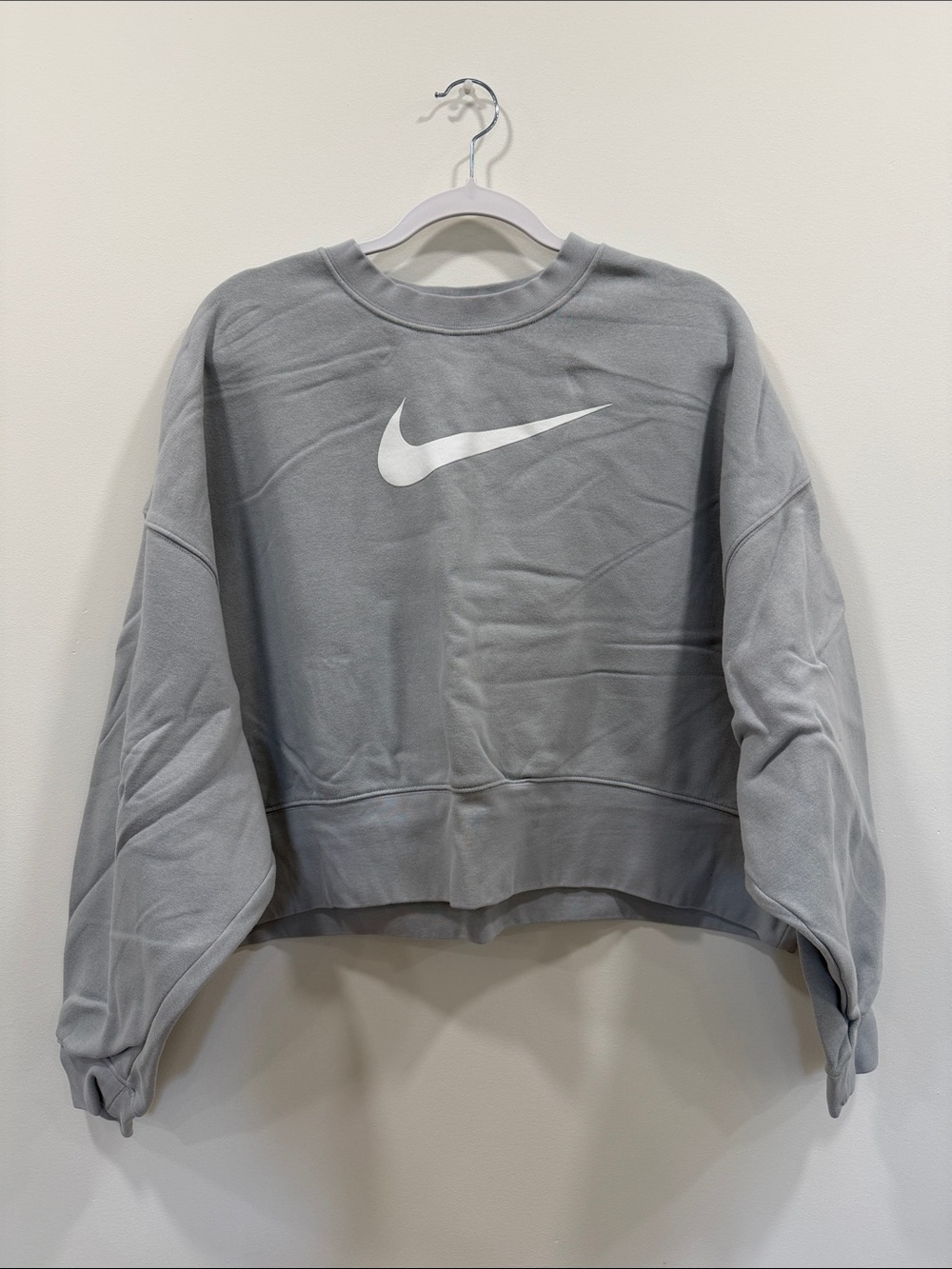 Nike Gray Cropped Sweatshirt with White Swoosh Logo